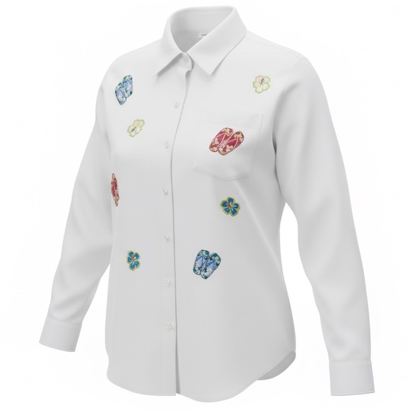 Infinity Raine Tops - Infinity Raine White Button-Up Shirt with Multicolor Embroidered Accents 1X EUC